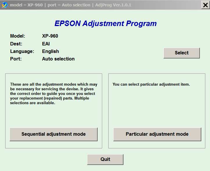 Epson <b> XP-960 </b> (EAI) Ver.1.0.1 Service Adjustment Program  <font color=red>New!</font>